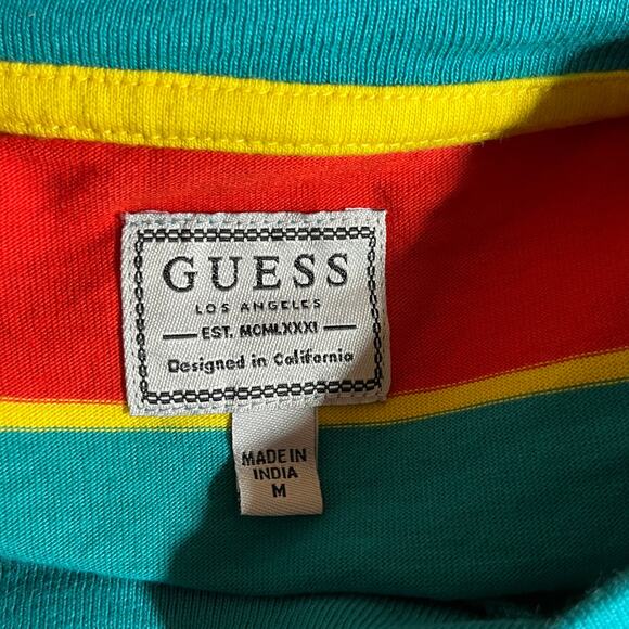Vintage Guess Shirt Mens Medium Blue Orange‎ Striped Short Sleeve Crew Neck Y2K - Picture 5 of 9